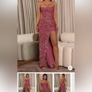 Elegant Pink Sequin Evening Dress